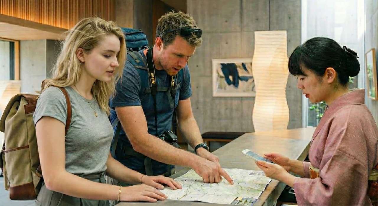 多言語AIコンシェルジュがインバウンド・外国人ゲストの問い合わせに対応するイメージ